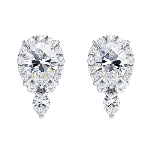 Pear and Round Stud Diamond Earring