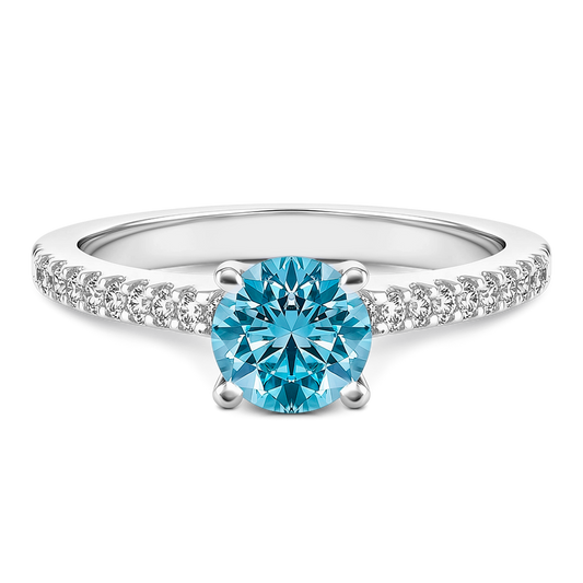 0.94 Carat Light Blue Round-Cut Diamond Ring in 14K White Gold.
