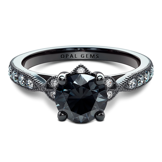 2.68 Carat Genuine Black Diamond Ring in 14K Black Gold with Vintage Elegance.