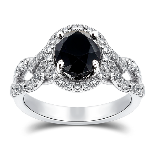 3.20 Carat Authentic Black Diamond Engagement Ring in 14k White Gold Setting.