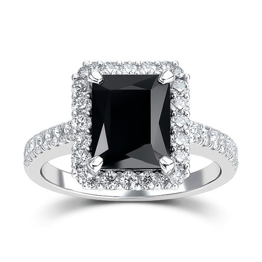 4.88 Carat Princess-Cut Natural Black Diamond Ring in 14k White Gold.