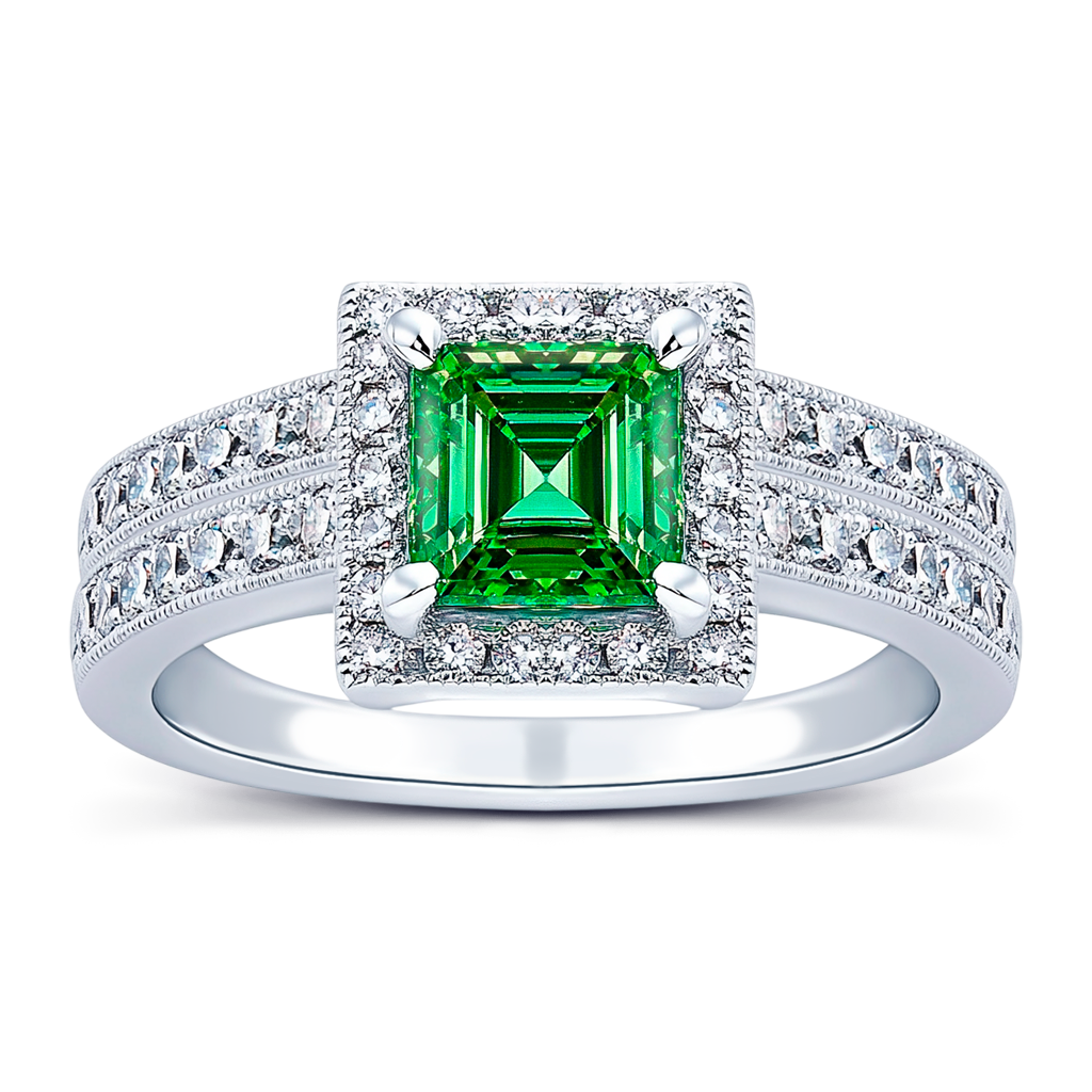 1.71 Carat Vibrant Green Princess Diamond Ring in 14K White Gold.