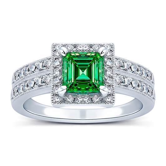 1.71 Carat Vibrant Green Princess Diamond Ring in 14K White Gold.