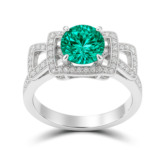 1.89 Carat Round Green-Blue Diamond Solitaire Ring in 14K White Gold