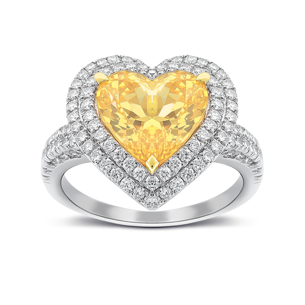 2.00 Carat Heart-Shaped Yellow Diamond Engagement Ring in 14K Gold.