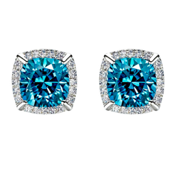 Timeless Blue Cushion Diamond Studs