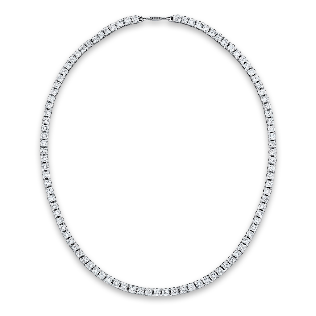 Round Brilliant Straight-Line Diamond Tennis Necklace in 14K White Gold.