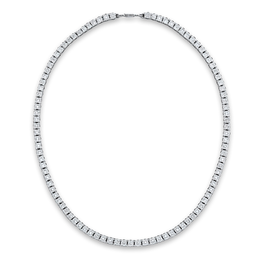 Round Brilliant Straight-Line Diamond Tennis Necklace in 14K White Gold.