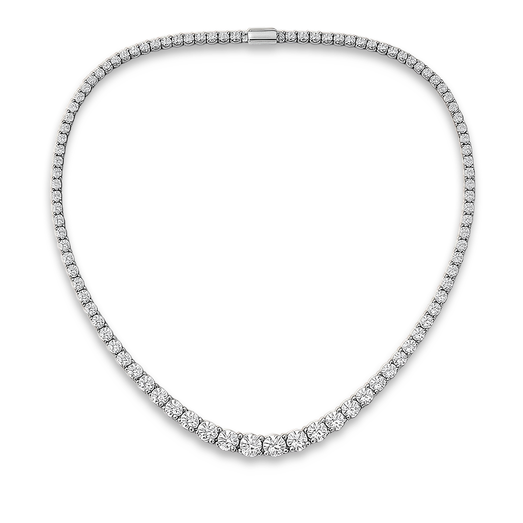 Eternal Sparkle Round Brilliant Diamond Tennis Necklace in 14K White Gold.