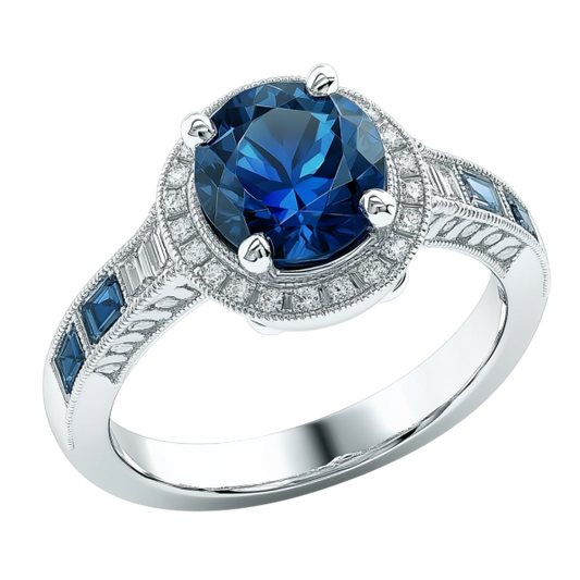 Blue Stone with Princess Diamond Ring