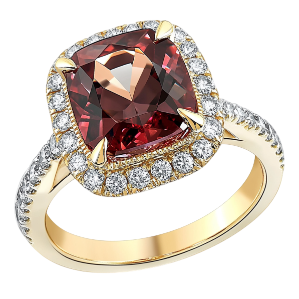 Red Princess Stone with Round Diamonds Ring