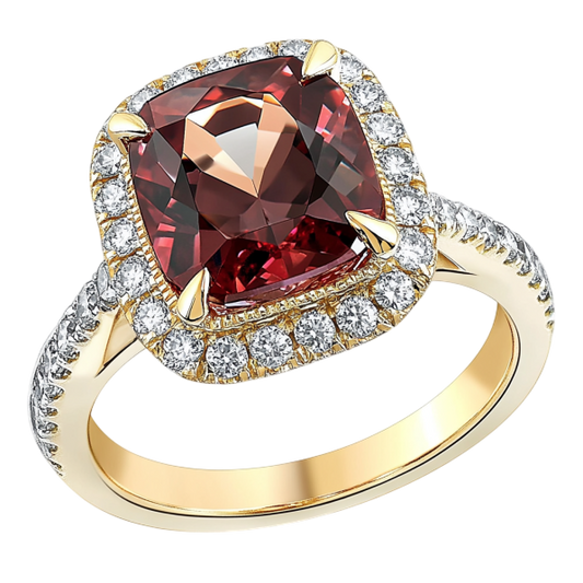 Red Princess Stone with Round Diamonds Ring