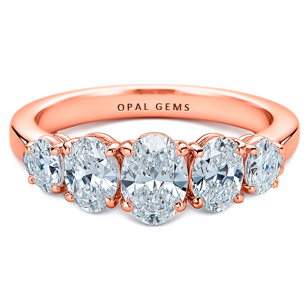 2.00 Carat Five-Stone Oval Diamond Ring in 14K Rose Gold.